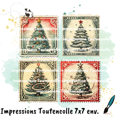 Timbres Sapins de Noël Vintage - Impressions Toutencolle